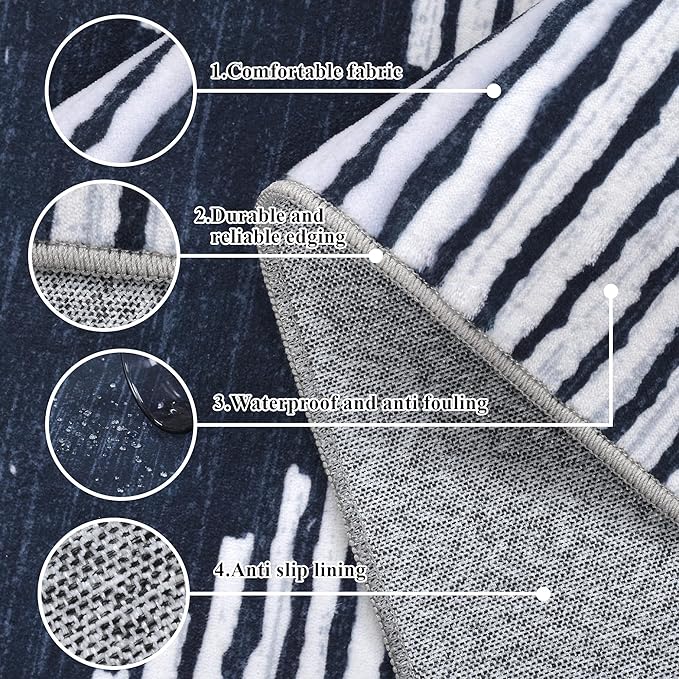 HelloTree Hallway Runner Rug，2x8 Moroccan Modern Stripe Carpet Washable Machine Bathroom Runner Bohemian Design Modern Soft Non Slip Indoor Rug for Entryway Hallway Laundry Room Bedroom-Blue