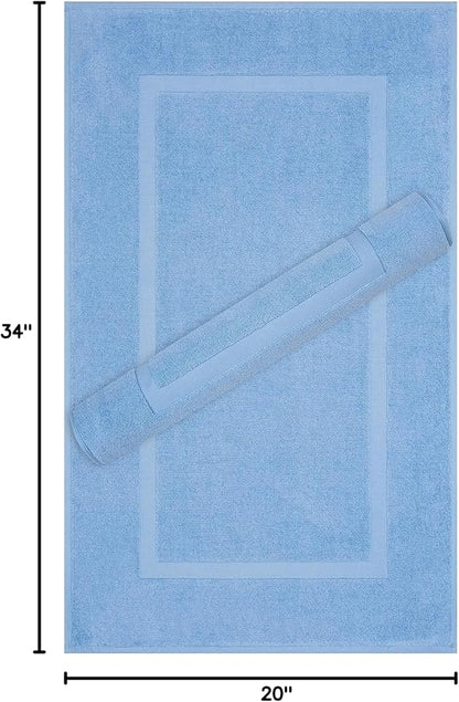 Cotton Paradise 100% Cotton Bath Mats for Bathroom Floor Set of 2 Pack, 20x34 Soft Absorbent Washable Quick Dry Tub Bathmat, Sky Blue Towel Bath Mat