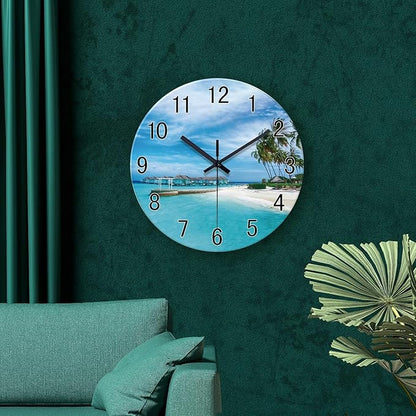 XFM Beach Wall Clock Hawaii Summer Blue Ocean Clocks 20 Inch Silent Non-Ticking Battery Operated Large Coastal Nautical Clock Decorative for Home Kitchen Living Room Office