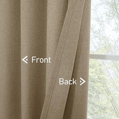 LAMIT Linen Textured Curtains for Living Room, 63 inches Long Grommet Thermal Insulated Thick Burlap Curtains Light Filtering Panels for Bedroom/Farmhouse, Set of 2 Panels, W52 x L63, Tan Brown