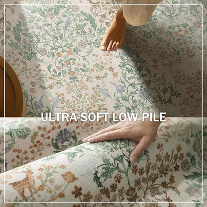 Machine Washable Rugs for Living Room: 6x9 Bedroom Rug Vintage Stain Resistant Non Slip Low Pile Lightweight Soft Carpets for Living Room Dining Room Kitchen Nursery Kids Room Farmhouse