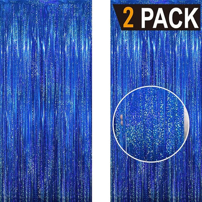 GOER 6.4 ft x 8.2 ft Metallic Tinsel Foil Fringe Curtains Party Photo Backdrop Party Streamers for Birthday,Graduation,New Year Eve Decorations Wedding Decor(2 Packs,Shiny Blue)
