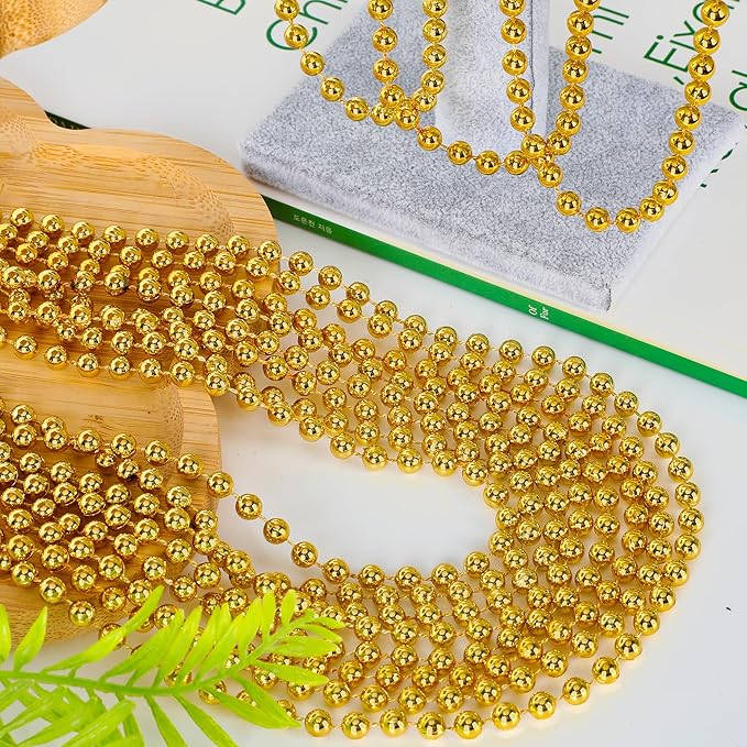 120PCS Gold Necklace, Gold Mardi Gras Beads, 33 IN Party Beads Accessories, Mardi Gras Decorations Parade Throws Bulk for Pirate Wedding Birthday Christmas Party Favors Supplies
