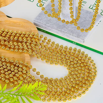 240PCS Mardi Gras Beads, 33" Gold Bead Necklaces Stuff, Mardi Gras Christmas Necklace Costume, Festival Parade Throw Accessories for Wedding Birthday Pirate Party School Activities Supplies