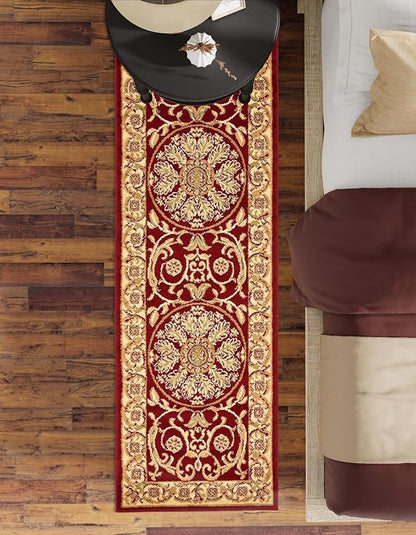 Rugs.com Chateau Collection Rug – 10 Ft Runner Red Medium-Pile Rug Perfect for Hallways, Entryways