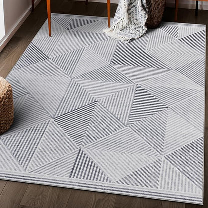 ReaLife Rugs Machine Washable Area Rug Runner - Living Room Bedroom Bathroom Kitchen Entryway Office - Padded Low Pile Stain Resistant Premium - Modern Geometric Contemporary - Miles - Gray 3' x 5'