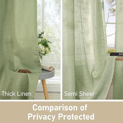 LAMIT Sage Green Linen Curtains for Living Room/Bedroom 78 Inches Long, Light Filtering Grommet Faux Linen Textured Window Drapes Spring Room Decor, 2 Panels, 52 x 78 Inch