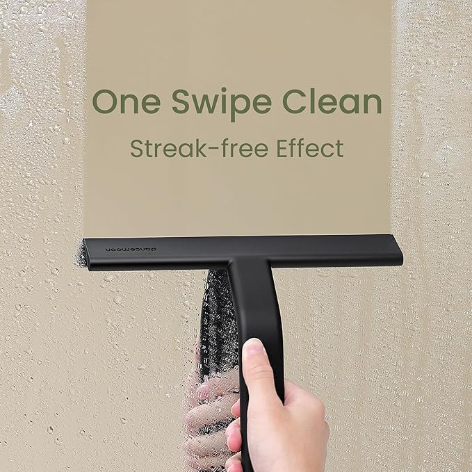 JustHang Shower Squeegee for Glass Doors, All-One-Piece Silicone with Built-in Hook Design for Easy Hanging and Cleaning, 10 Inch Black