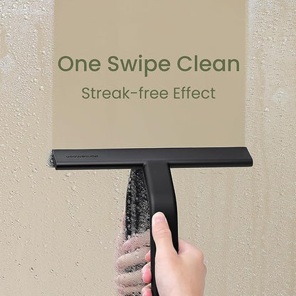 JustHang Shower Squeegee for Glass Doors, All-One-Piece Silicone with Built-in Hook Design for Easy Hanging and Cleaning, 10 Inch Black