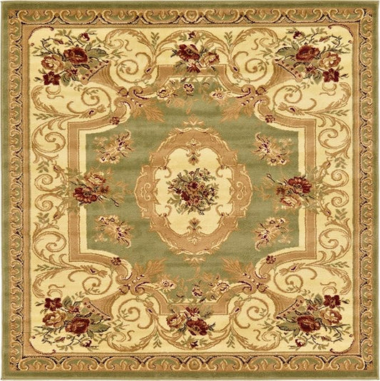 Rugs.com Chateau Collection Rug – 6 Ft Square Green Medium Rug Perfect for Living Rooms, Kitchens, Entryways