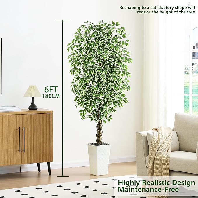 Artificial Ficus Tree (1, Crack-White, 6FT)