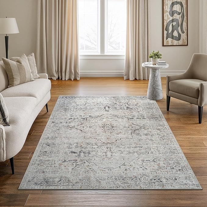 Bloom Rugs Caria Washable Non-Slip 5x7 Rug - Ivory/Gray/Caramel Traditional Area Rug for Living Room, Bedroom, Dining Room, and Kitchen - Exact Size: 5' x 7'