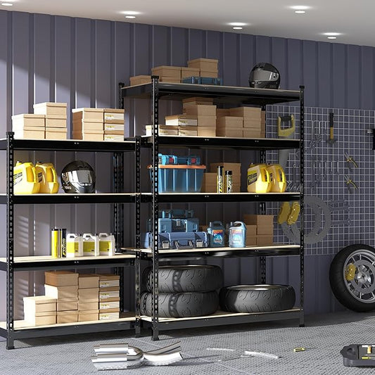 PrimeZone 2 Pack Heavy Duty Adjustable 5 Tier Garage Storage Shelves - 47" W x 18" D x 71" H, Metal Utility Rack Shelf Unit for Warehouse, Pantry, Closet, Kitchen, Black
