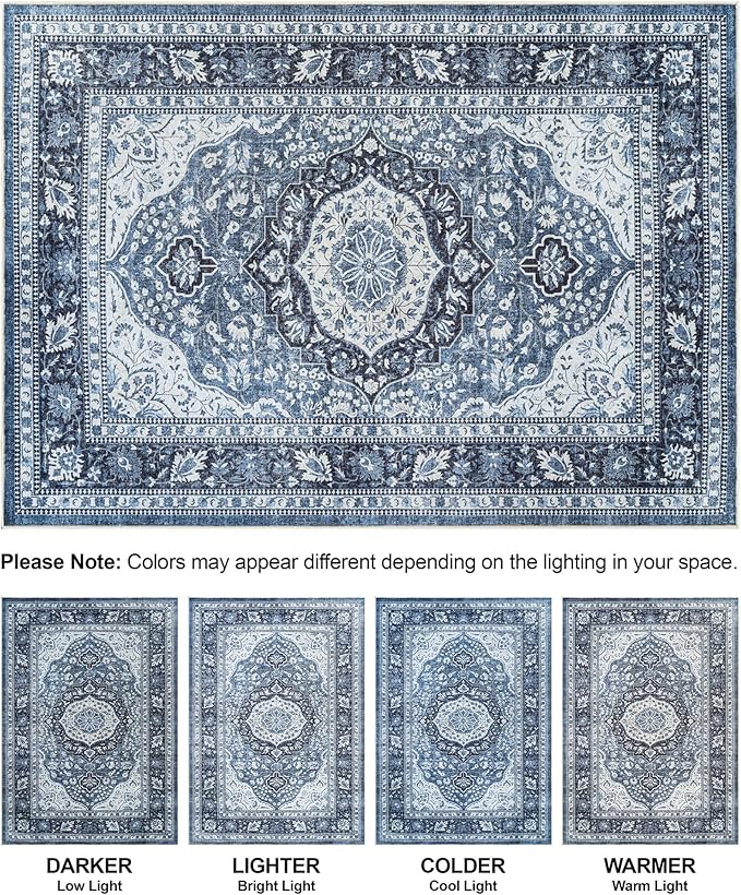 Bloom Rugs Caria Washable Non-Slip 10 ft Runner - Blue Traditional Runner for Entryway, Hallway, Bathroom, and Kitchen - Exact Size: 2'6" x 10'