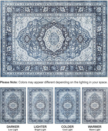 Bloom Rugs Washable Non-Slip 10x14 Rug - Blue Traditional Oriental Area Rug for Living Room, Bedroom, Dining Room, and Kitchen - Exact Size: 10' x 14'