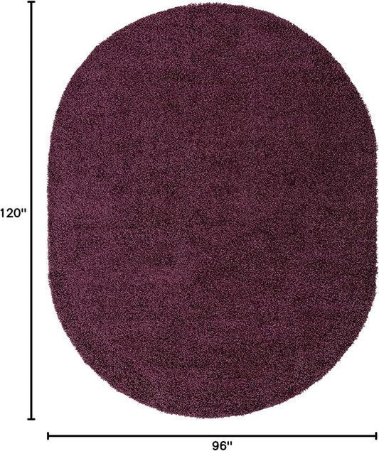 Unique Loom Solid Shag Collection Area Rug (8' x 10' Oval, Eggplant Purple)