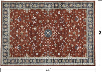 2x3 Entryway Rug, Red Small Boho Washable Rug, Modern Soft Christmas Non-Slip Area Rug, Low Pile Carpet for Entryway Kitchen Bathroom Front Doormat Indoor Entrance Throw Rugs, Red/Gold