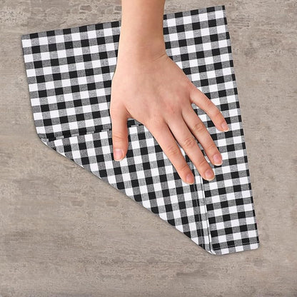 Kitchen Towels Set of 6 Soft Premium Cotton Highly Absorbent Dish Towels 18x28 Inches, Washable & Reusable Tea Towel, Quick Drying Dish Cloths with Hanging Loop - Black/White, Checks