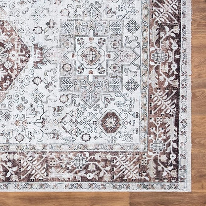 Bloom Rugs Caria Washable Non-Slip 8x10 Rug - Beige/Brown Traditional Area Rug for Living Room, Bedroom, Dining Room, and Kitchen - Exact Size: 7'8" x 10'
