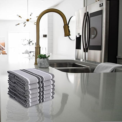 Goroly Home Kitchen Towels 18x28 Inch, Set of 6, Honey Comb Design, Super Absorbent, Quick Dry, Soft, 100% Cotton Dish Towels for Wiping Hands, Drying Dishes, Cleaning Dishcloths Set - Black Grey