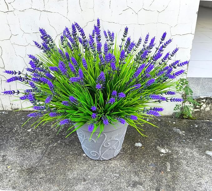 Artificial Plants Outdoor, 22 Pcs Fake Flowers UV Resistant Outdoor Lavender Artificial Flowers, Plastic Faux Plants Greenery Shrubs for Home Porch Garden Yard Window Box