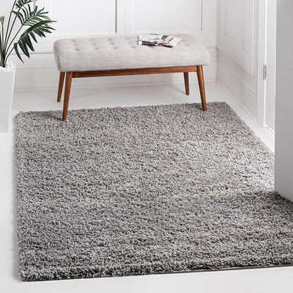 Unique Loom Solid Shag Collection Area Rug (5' 1" Square, Cloud Gray)