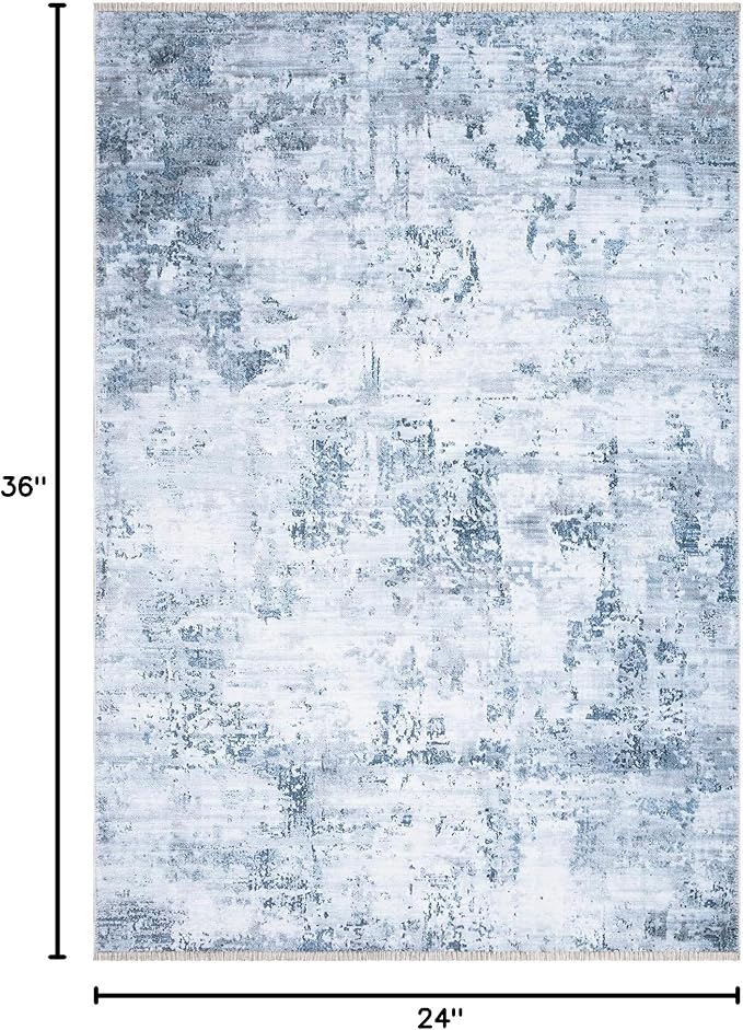Bloom Rugs Washable Non-Slip 2x3 Rug - Blue/Gray Modern Abstract Area Rug for Living Room, Bedroom, Dining Room, and Kitchen - Exact Size: 2' x 3'