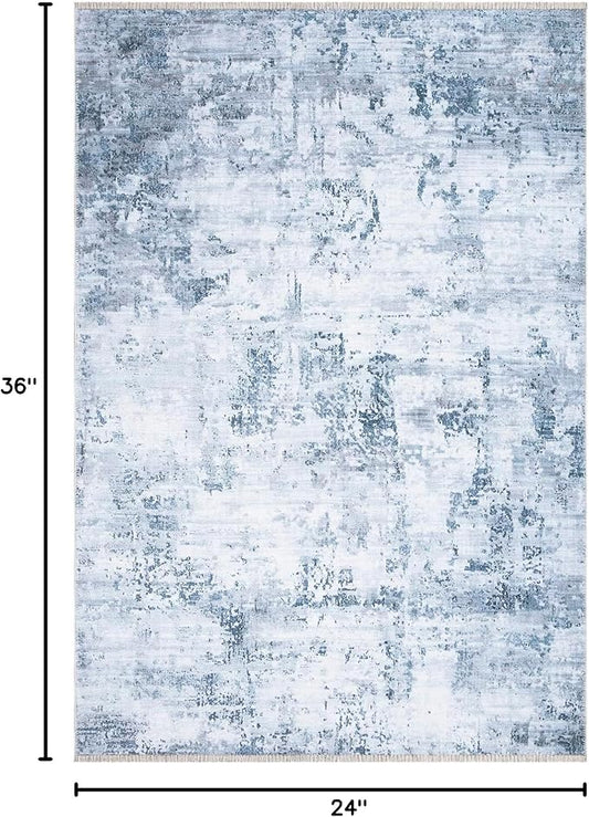 Bloom Rugs Washable Non-Slip 2x3 Rug - Blue/Gray Modern Abstract Area Rug for Living Room, Bedroom, Dining Room, and Kitchen - Exact Size: 2' x 3'