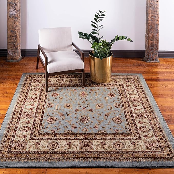 Rugs.com Aditi Collection Rug – 7' 10 Square Light Blue Low Rug Perfect for Living Rooms, Kitchens, Entryways