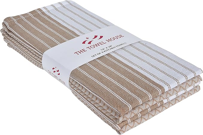 100% Cotton Kitchen Towels, Super Absorbent and Quick-Dry Dish Towels with Hanging Loop, Extra Large 18x28 Inches – Lint-Free, Soft and Durable – Beige, Pack of 4