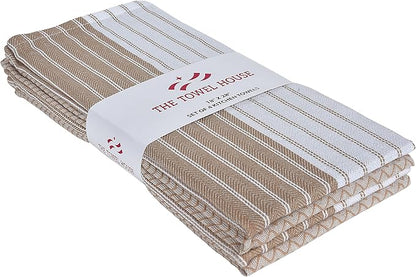 100% Cotton Kitchen Towels, Super Absorbent and Quick-Dry Dish Towels with Hanging Loop, Extra Large 18x28 Inches – Lint-Free, Soft and Durable – Beige, Pack of 4