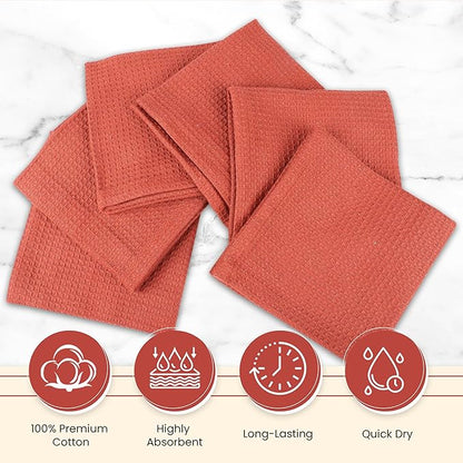 Vintage Vista 100% Cotton Waffle Dish Cloths (Pack of 6) - Dish Rags for Washing Dishes - Reusable & Highly Absorbent Kitchen Towels - Kitchen Rags for Christmas - (12" x 12" - Light Brown)