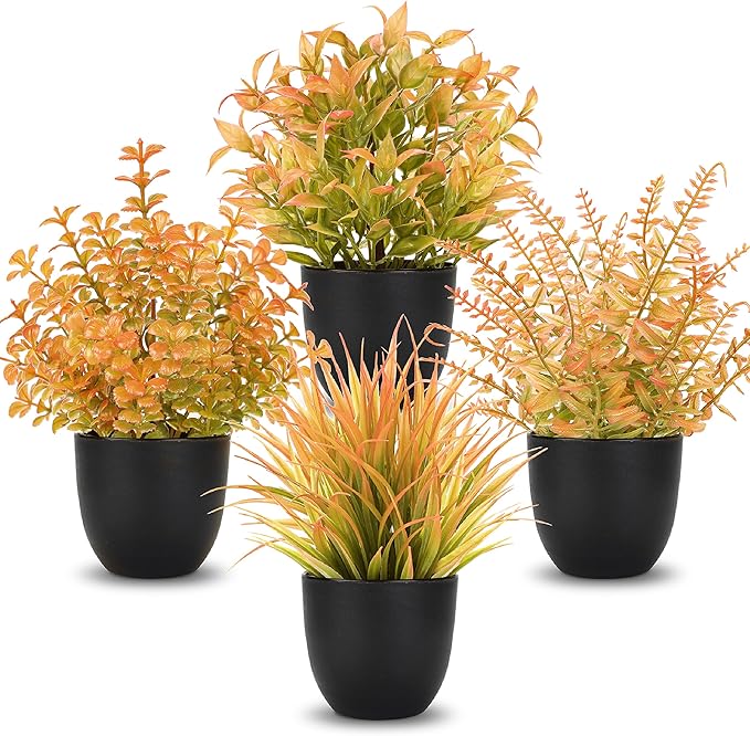Der Rose Fall Fake Plants 4 Packs Artificial Plants Small Faux Plants Black Bathroom Accessories Fall Decorations for Home Bathroom Home Office Desk Fall Decor Indoor