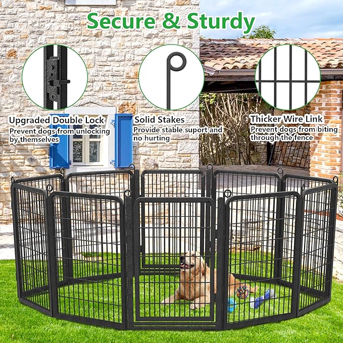 Dog Playpen, 40" Height 14 Panels Dog Pen with Low Threshold Full Gate & Dual Lock Pet Dog Fence Outdoor for Yard, Heavy Duty Playpen for Large Dogs Portable Pet Playpen for RV Camping