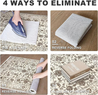 KILOCOCO Hallway Runner 2x5 Kitchen Runner Rug Printed Vintage Floral Washable Non-Slip Rubber Backed Runners for Hallways Laundry Room Distressed Boho Rugs for Entryway Bedroom, Beige/Brown