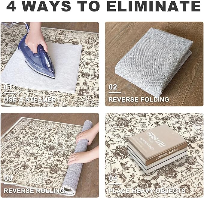 KILOCOCO Moroccan Small Area Rug 2x3 Entryway Rugs Printed Vintage Floral Washable Rug Non-Slip Kitchen Rug Indoor Door Mat, Accent Throw Small Rugs for Laundry Room Bedroom Entrance, Beige/Brown