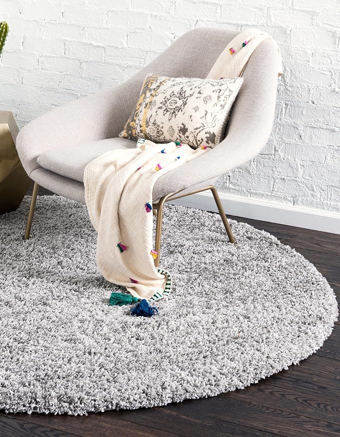 Unique Loom Solid Shag Collection Area Rug (7' 1" Round, Cloud Gray)