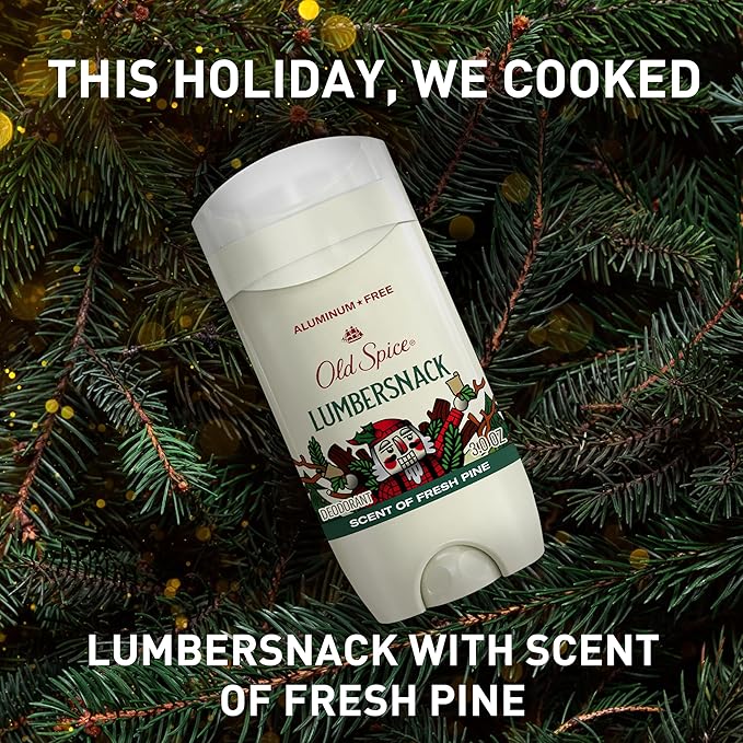 Old Spice Aluminum Free Deodorant for Men, Holidudes Limited Edition, 24/7 Holiday Freshness, Odor Protection, Stocking Stuffer, Lumbersnack with Fresh Pine Scent, 3.0 oz