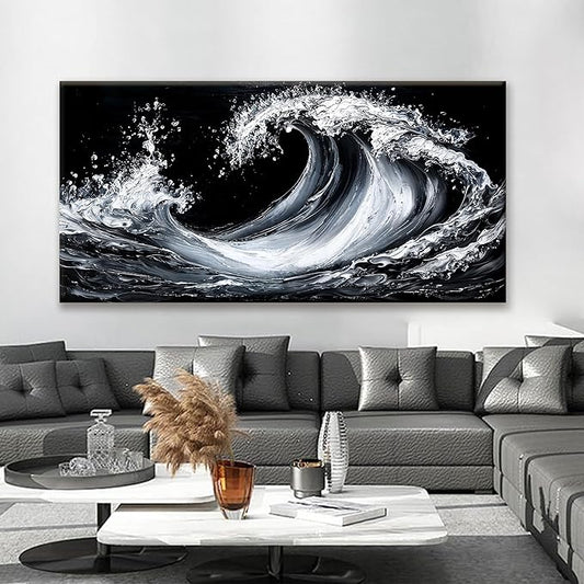 Suconvng Canvas Wall Art Decor Pictures Large White Sea Wave Abstract Wall Art Print Modern Abstract Wall Art Painting Pictures For Living Room Home Kitchen Office Artwork 29 X 58 Inch