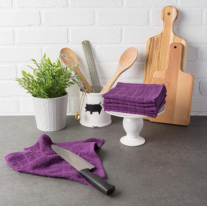 DII Basic Terry Collection Solid Windowpane Dishcloth Set, 12x12, Eggplant, 6 Piece
