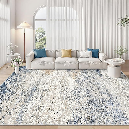 Art&Tuft Washable Rugs 6x9, Abstract Area Rugs for Living Room - Non Slip and Low Pile Soft Thin 6x9 Rug for Bedroom, Dining Room, Kitchen, Office, Blue