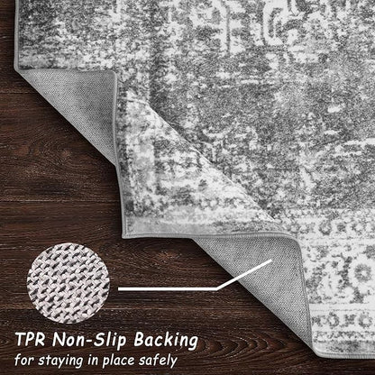 vivorug Grey Runner Rug 2x10 Machine Washable Rug with Non-Slip Backing, Ideal for Kitchen Hallway Entryway Laundry Room - Vintage, Durable, Easy Clean, Low Pile Carpet Runner