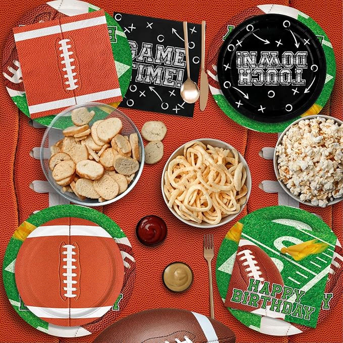 Football Birthday Party Decorations Kit for 24: Football Party Supplies Set with Plates, Dessert Plates, Napkins, Cups, Banner & Touchdown Tablecloth - for Football Tailgate Party Decorations