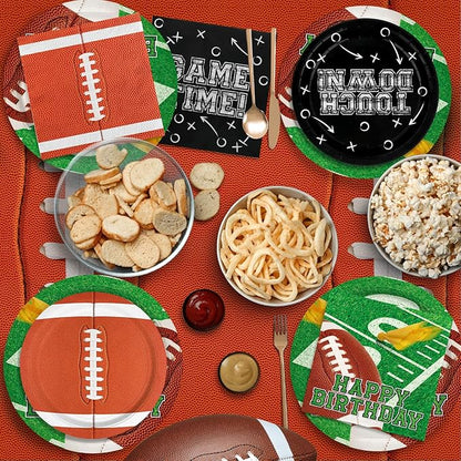 Football Birthday Party Decorations Kit for 24: Football Party Supplies Set with Plates, Dessert Plates, Napkins, Cups, Banner & Touchdown Tablecloth - for Football Tailgate Party Decorations
