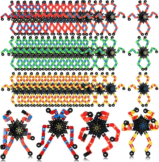 40 Pack Funny Sensory Fidget Toy Transformable Chain Robot Finger Toy DIY Deformation Robot Mechanical Spinners Stress Relief Autistic Gifts for Adult Teen Prize Stuffer Party Favor (Classic)