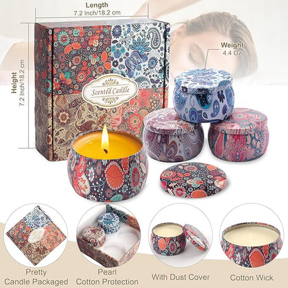 Scented Candles Gifts for Women - Soy Wax Natural Candle Set Aromatherapy Outdoor Indoor Small Aroma Candle Gift 4 PCS 4.4 Oz for Mothers Day Birthday Valentines Christmas Home Spa Bath Yoga