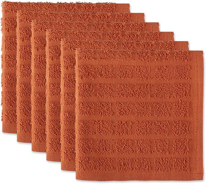 DII Basic Terry Collection Solid Windowpane Dishcloth Set, 12x12, Spice, 6 Piece