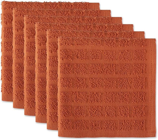 DII Basic Terry Collection Solid Windowpane Dishcloth Set, 12x12, Spice, 6 Piece