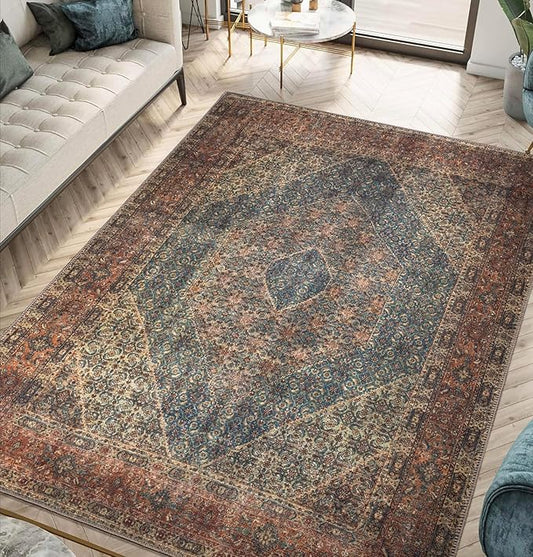 Keen Home Design 3x5 Rug - Machine Washable Entry Rug with Non-Slip Backing, Ideal for Enteryway, Kitchen, Bathroom, Laundry Room - Vintage, Easy Clean, Durable, Low Pile Rug - (3' x 5')