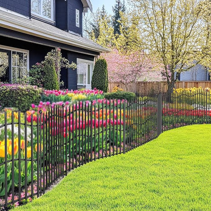 10 Panels No Dig Decorative Garden Fence with Gate - 32in H x 22.5ft L, Reinforced Square Tube Rustproof Tall Animal Barrier for Dogs & Rabbits, Outdoor Yard Border Fencing
